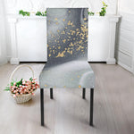 Grey Gold Liquid Marble Print Dining Chair Slipcover