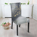 Grey Gold Liquid Marble Print Dining Chair Slipcover
