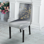 Grey Gold Liquid Marble Print Dining Chair Slipcover