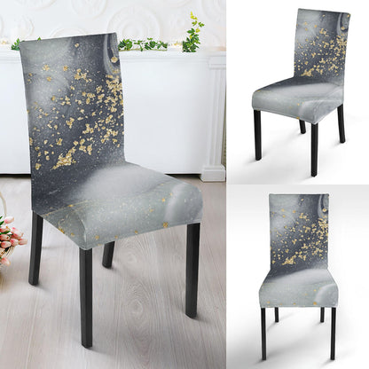 Grey Gold Liquid Marble Print Dining Chair Slipcover