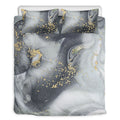 Grey Gold Liquid Marble Print Duvet Cover Bedding Set