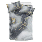 Grey Gold Liquid Marble Print Duvet Cover Bedding Set
