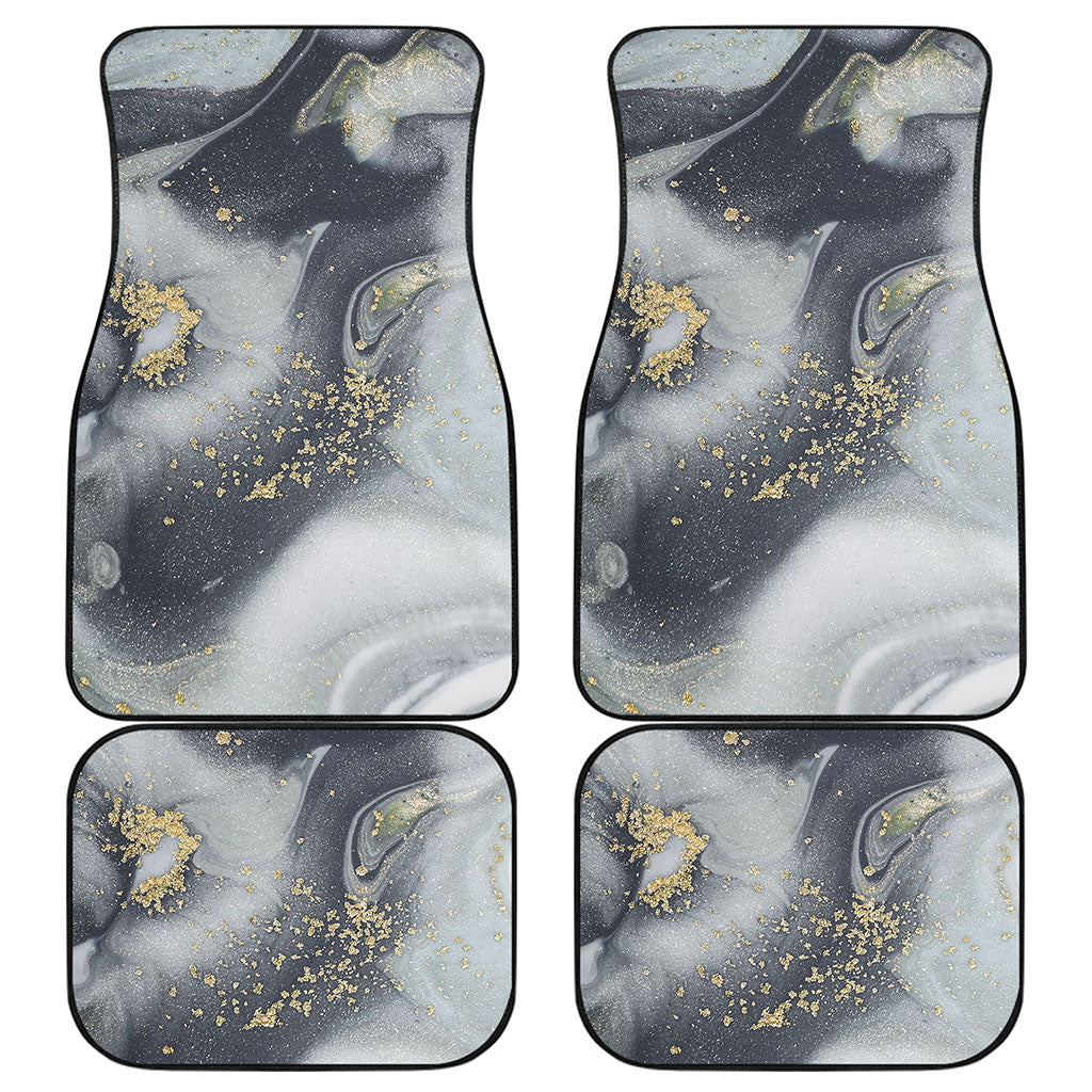 Grey Gold Liquid Marble Print Front and Back Car Floor Mats