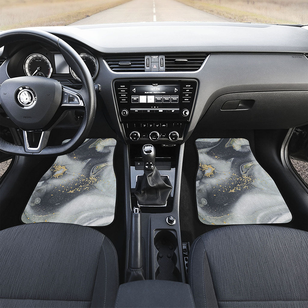 Grey Gold Liquid Marble Print Front and Back Car Floor Mats