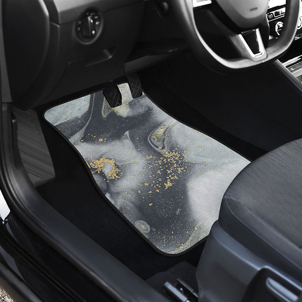 Grey Gold Liquid Marble Print Front and Back Car Floor Mats