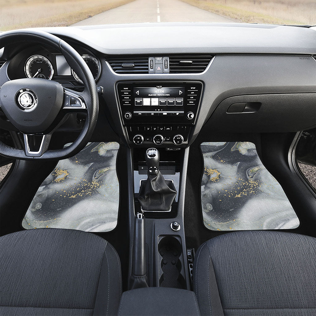 Grey Gold Liquid Marble Print Front Car Floor Mats