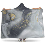 Grey Gold Liquid Marble Print Hooded Blanket