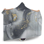 Grey Gold Liquid Marble Print Hooded Blanket
