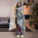 Grey Gold Liquid Marble Print Hooded Blanket