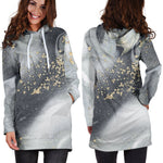 Grey Gold Liquid Marble Print Hoodie Dress GearFrost