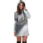 Grey Gold Liquid Marble Print Hoodie Dress GearFrost
