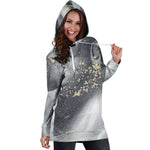 Grey Gold Liquid Marble Print Hoodie Dress GearFrost