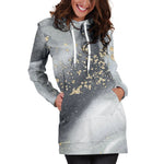 Grey Gold Liquid Marble Print Hoodie Dress GearFrost