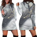 Grey Gold Liquid Marble Print Hoodie Dress GearFrost