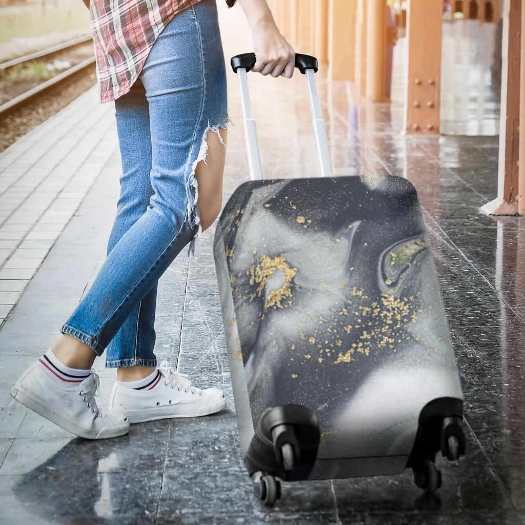 Grey Gold Liquid Marble Print Luggage Cover GearFrost