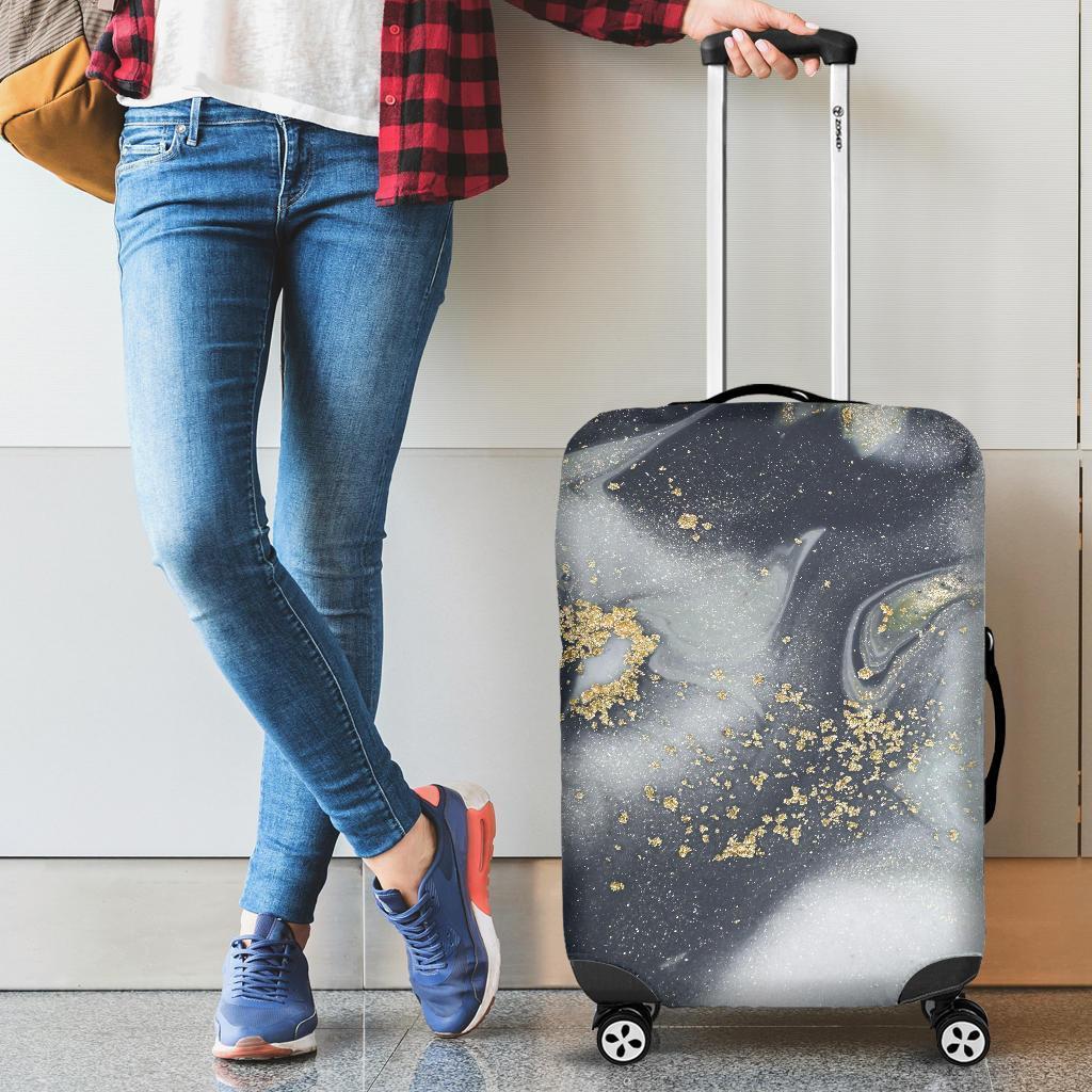 Grey Gold Liquid Marble Print Luggage Cover GearFrost