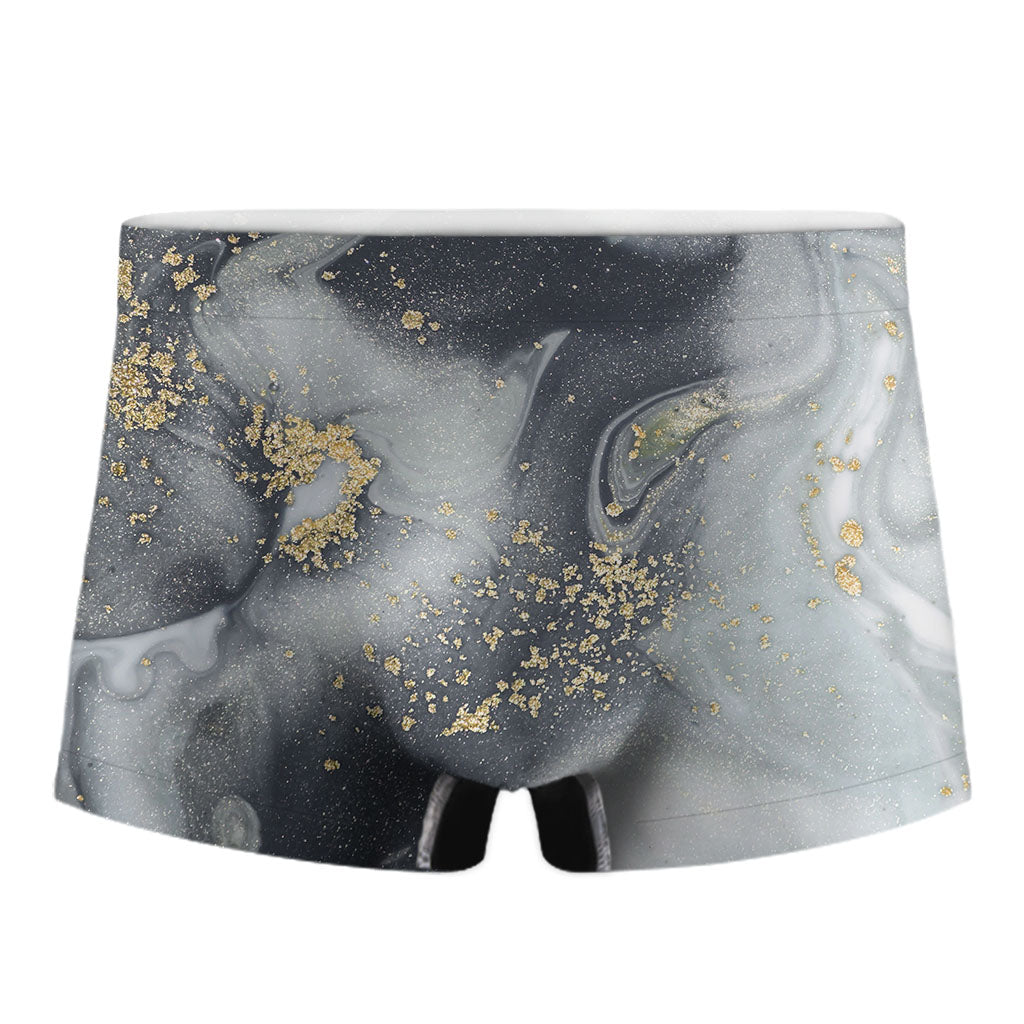 Grey Gold Liquid Marble Print Men's Boxer Briefs