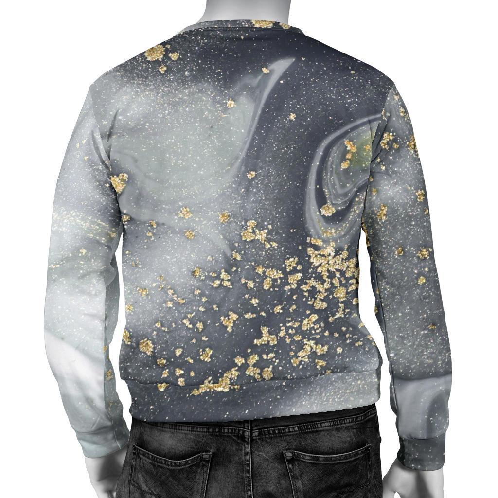 Grey Gold Liquid Marble Print Men's Crewneck Sweatshirt GearFrost