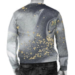 Grey Gold Liquid Marble Print Men's Crewneck Sweatshirt GearFrost