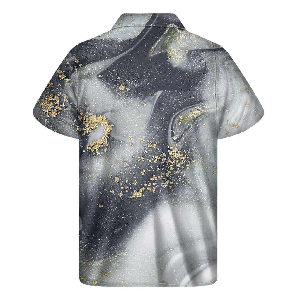Grey Gold Liquid Marble Print Men's Short Sleeve Shirt