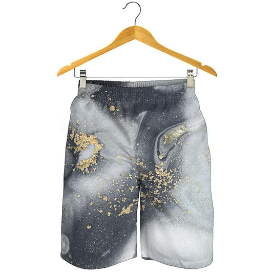 Grey Gold Liquid Marble Print Men's Shorts