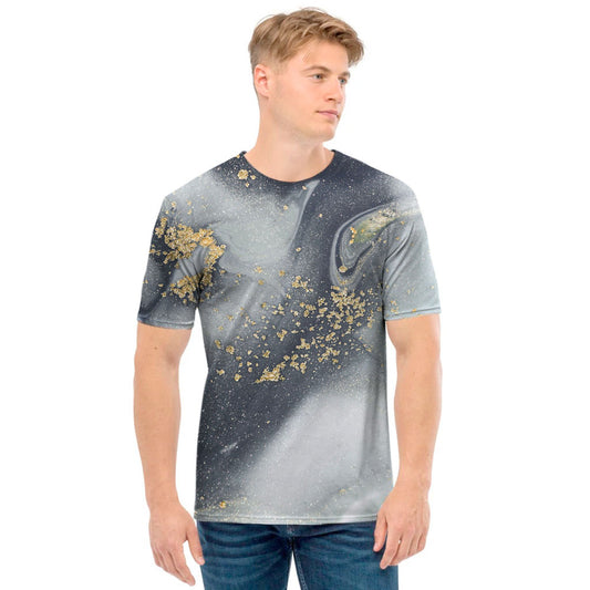 Grey Gold Liquid Marble Print Men's T-Shirt