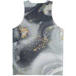 Grey Gold Liquid Marble Print Men's Tank Top