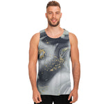 Grey Gold Liquid Marble Print Men's Tank Top