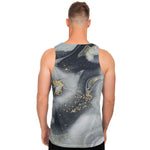 Grey Gold Liquid Marble Print Men's Tank Top