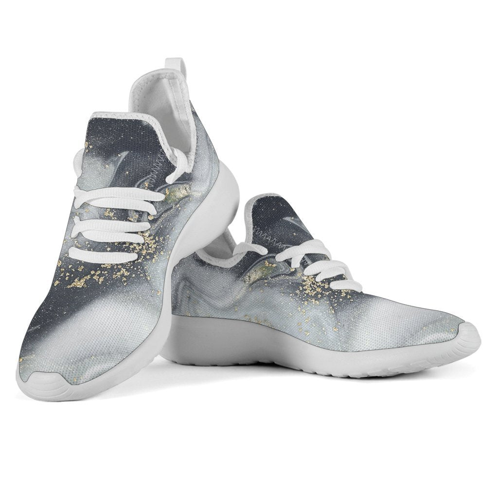 Grey Gold Liquid Marble Print Mesh Knit Shoes GearFrost