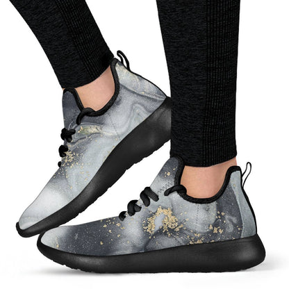 Grey Gold Liquid Marble Print Mesh Knit Shoes GearFrost