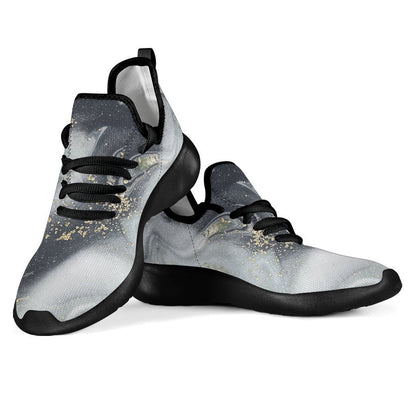Grey Gold Liquid Marble Print Mesh Knit Shoes GearFrost