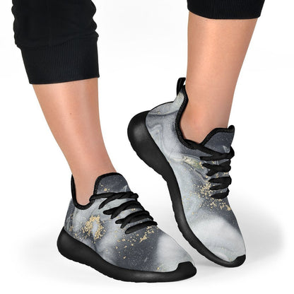 Grey Gold Liquid Marble Print Mesh Knit Shoes GearFrost