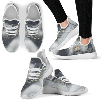 Grey Gold Liquid Marble Print Mesh Knit Shoes GearFrost