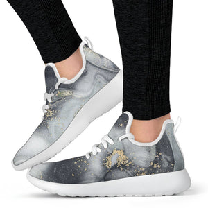 Grey Gold Liquid Marble Print Mesh Knit Shoes GearFrost