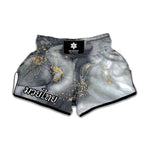 Grey Gold Liquid Marble Print Muay Thai Boxing Shorts