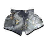 Grey Gold Liquid Marble Print Muay Thai Boxing Shorts
