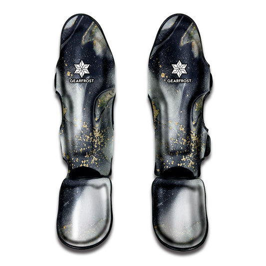 Grey Gold Liquid Marble Print Muay Thai Shin Guard