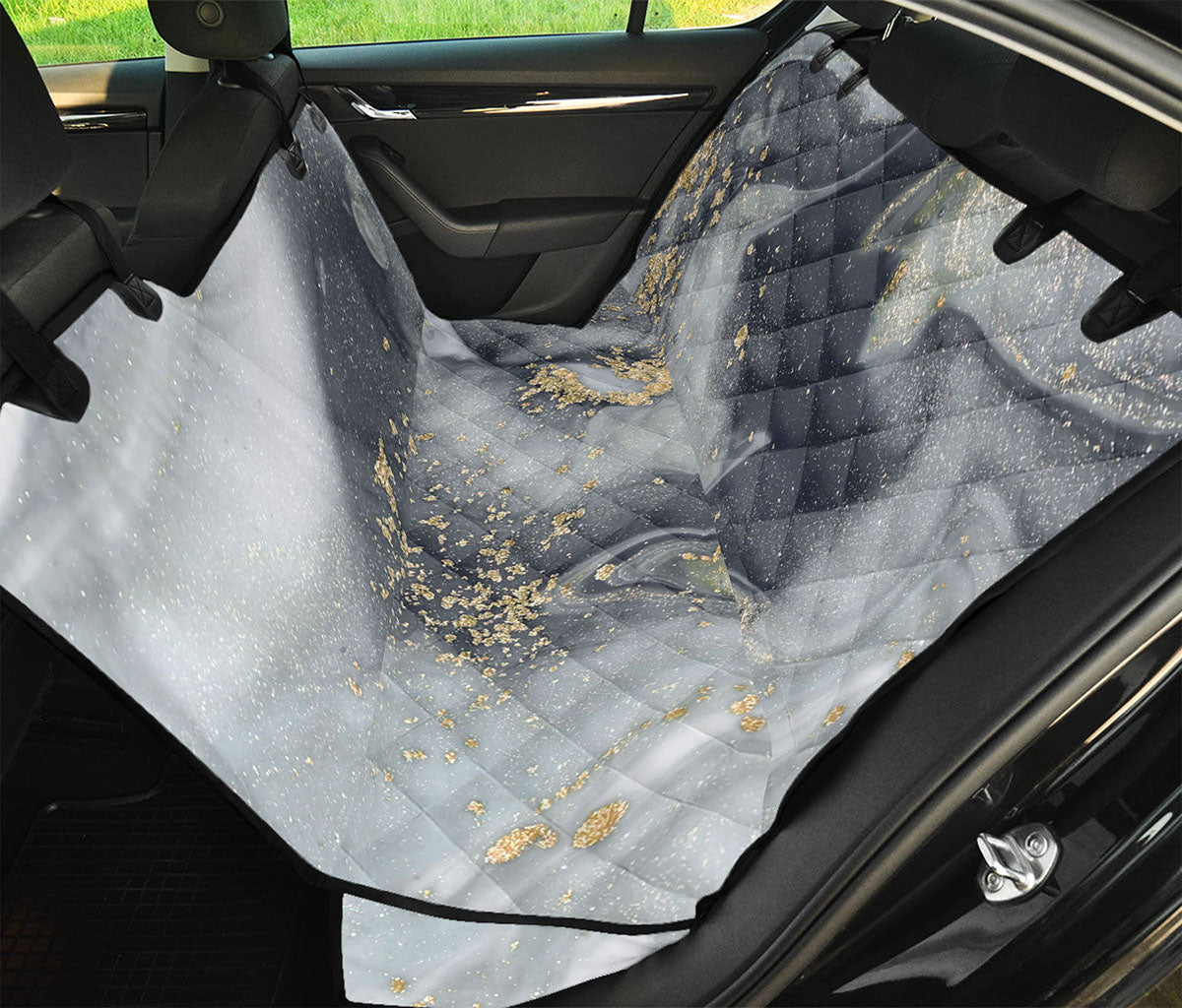 Grey Gold Liquid Marble Print Pet Car Back Seat Cover