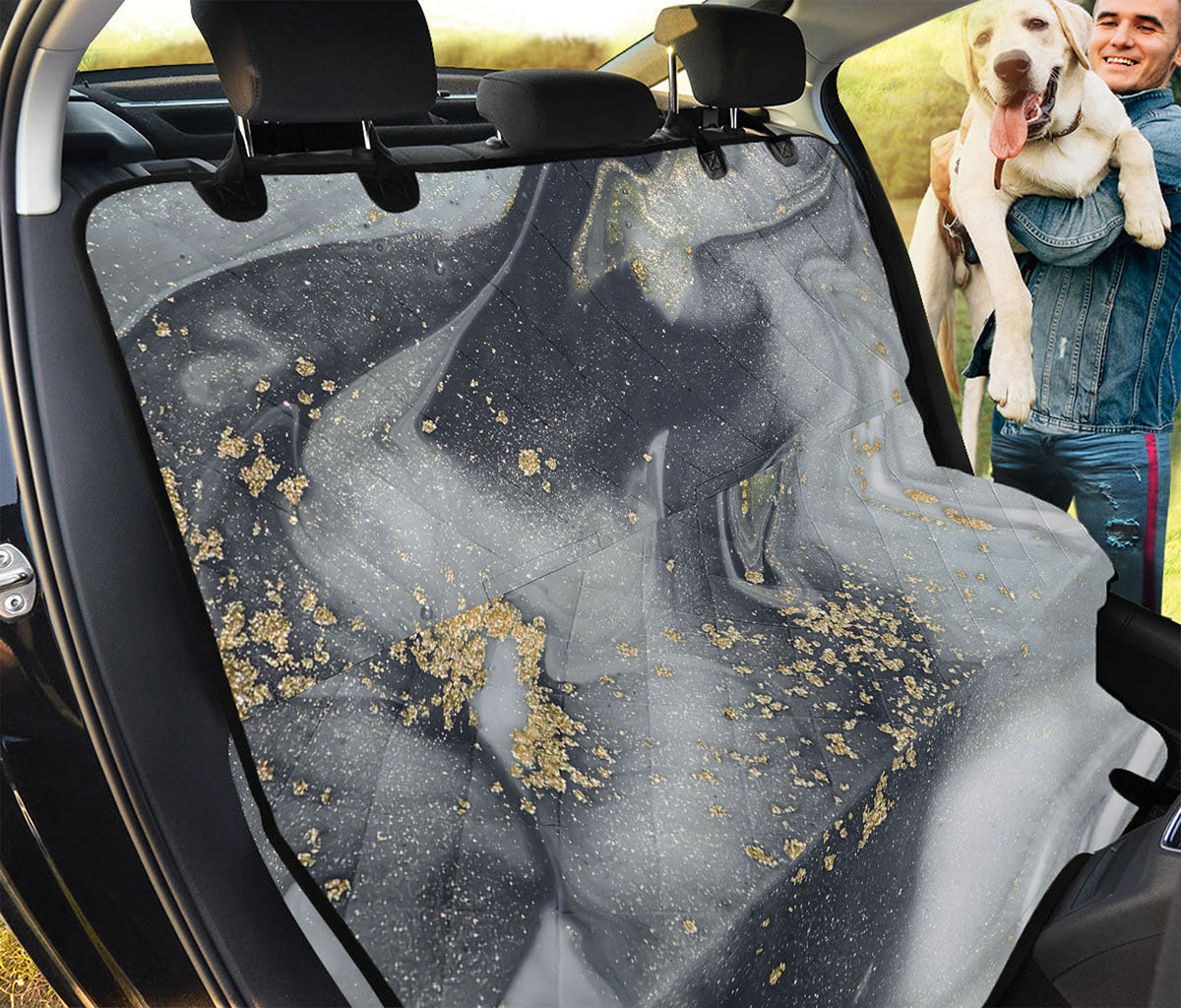 Grey Gold Liquid Marble Print Pet Car Back Seat Cover