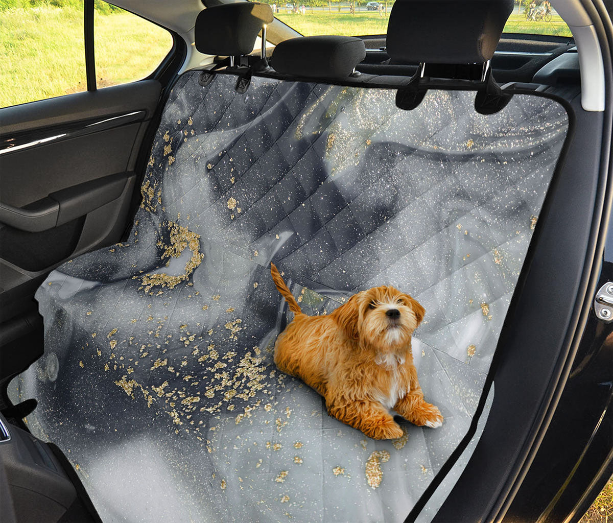 Grey Gold Liquid Marble Print Pet Car Back Seat Cover