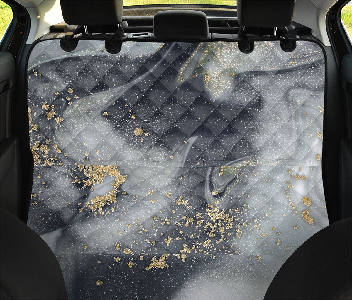 Grey Gold Liquid Marble Print Pet Car Back Seat Cover
