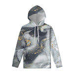 Grey Gold Liquid Marble Print Pullover Hoodie