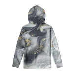 Grey Gold Liquid Marble Print Pullover Hoodie