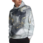 Grey Gold Liquid Marble Print Pullover Hoodie