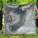 Grey Gold Liquid Marble Print Quilt