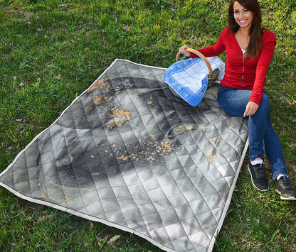 Grey Gold Liquid Marble Print Quilt