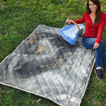 Grey Gold Liquid Marble Print Quilt