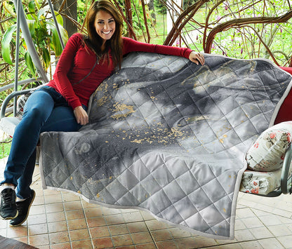 Grey Gold Liquid Marble Print Quilt