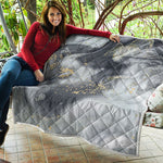 Grey Gold Liquid Marble Print Quilt
